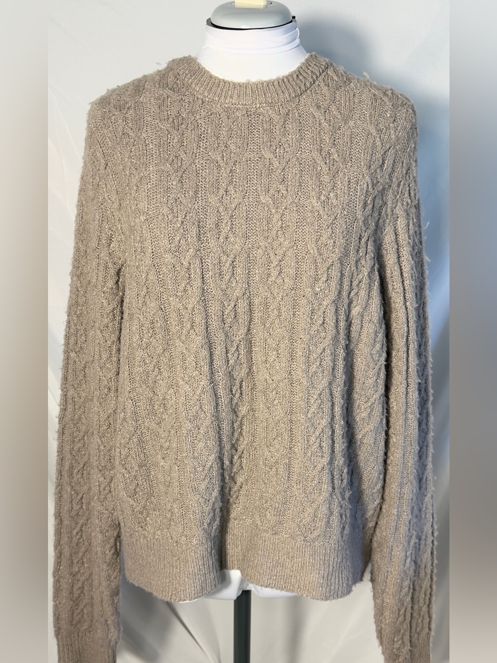 Design History Cable Knit Sweater Crewneck with faux inner shirt